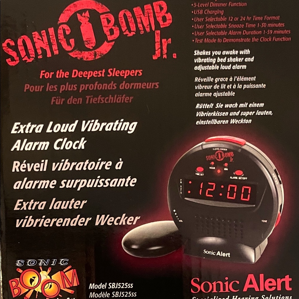Sonic alarm clock for heavy or deaf sleepers